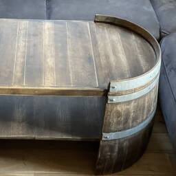 Long Coffee Table Made Of Wine Barrel Halves Whisky Look - thumbnail 4
