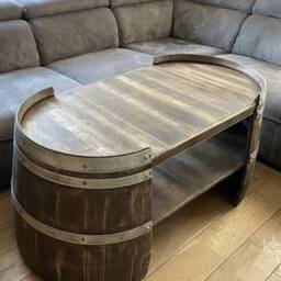 Long Coffee Table Made Of Wine Barrel Halves Whisky Look - thumbnail 2