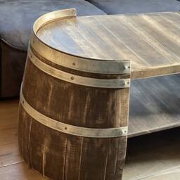 Long Coffee Table Made Of Wine Barrel Halves Whisky Look - thumbnail 3