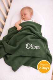 Embroidered Baby Blanket, Custom Name Newborn Soft Lap Unique New Gift - thumbnail 1