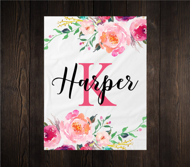 Personalized Baby Blanket Gifts Soft Fleece Minky Shower Gift Newborn Watch Me Grow Girl Floral Monogram - image 1