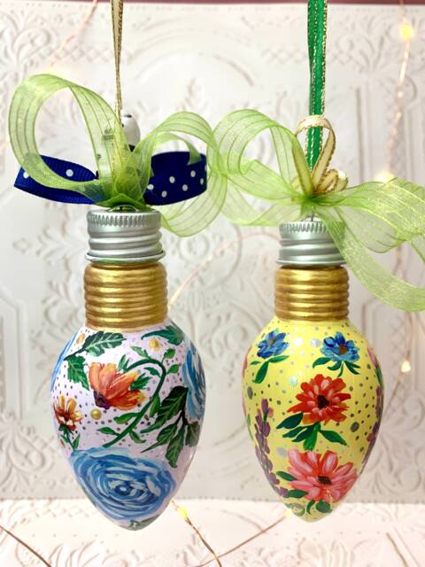 Set Of 2 Hand Painted Collectible Christmas Ornaments With Individual Handmade Hangers - image 1