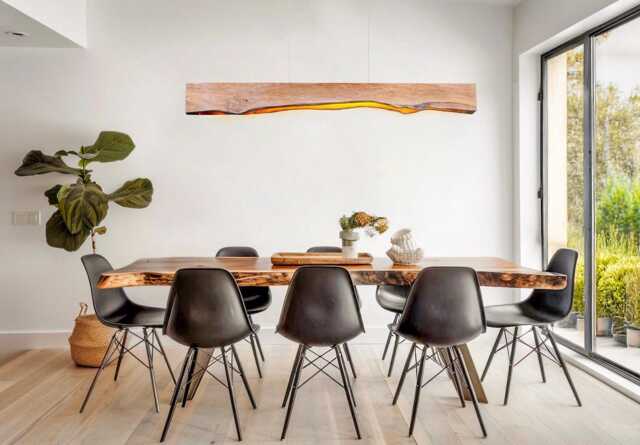 Oak Wood Rustic Light Fixture, Farmhouse Wooden Live Edge Chandelier For Dining Room, Unique Ceiling Table & Kitchen - image 1