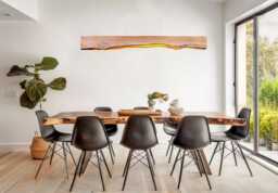 Oak Wood Rustic Light Fixture, Farmhouse Wooden Live Edge Chandelier For Dining Room, Unique Ceiling Table & Kitchen - thumbnail 1