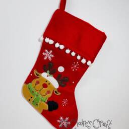 Personalised Christmas Stocking in Red With White Pompoms - Snowman, Cute Reindeer, Stylised Reindeer - thumbnail 2