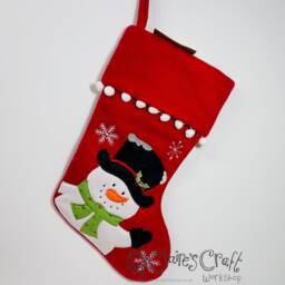 Personalised Christmas Stocking in Red With White Pompoms - Snowman, Cute Reindeer, Stylised Reindeer - thumbnail 3