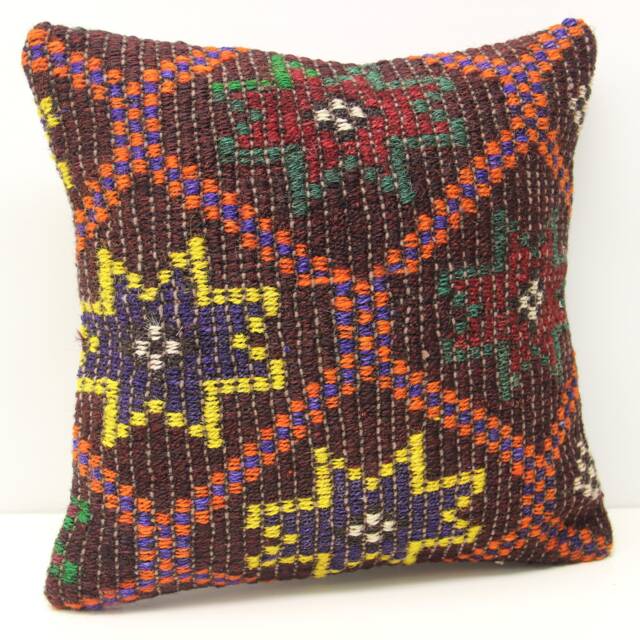 Anatolian Kilim Pillow Cover 18x18, Vintage Wool Chevron Cushion - image 1