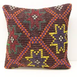 Anatolian Kilim Pillow Cover 18x18, Vintage Wool Chevron Cushion - thumbnail 2