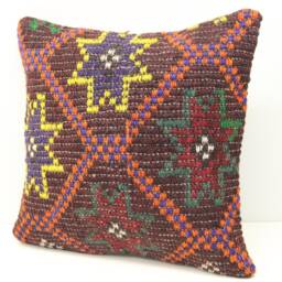 Anatolian Kilim Pillow Cover 18x18, Vintage Wool Chevron Cushion - thumbnail 3