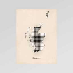 Clan Erskine Black & White Scottish Tartan Map - Of Scotland Family Wall Decor, Box Canvas From - thumbnail 2