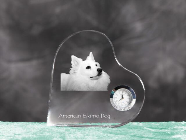 American Eskimo Dog - Crystal Clock in The Shape Of A Heart With Image Pure-Bred Dog - image 1