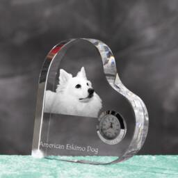 American Eskimo Dog - Crystal Clock in The Shape Of A Heart With Image Pure-Bred Dog - thumbnail 2