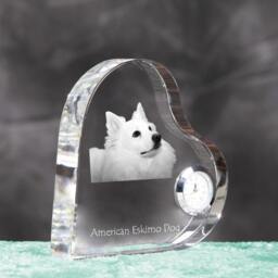 American Eskimo Dog - Crystal Clock in The Shape Of A Heart With Image Pure-Bred Dog - thumbnail 3