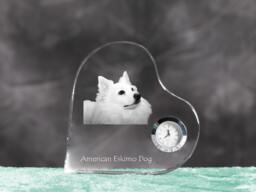 American Eskimo Dog - Crystal Clock in The Shape Of A Heart With Image Pure-Bred Dog - thumbnail 1
