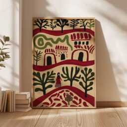 Palestine Poster, Middle East Palestinian Folk Art Print, Olive Tree Wall Art, Rural Village Decor, Cultural Posters & Prints - thumbnail 2