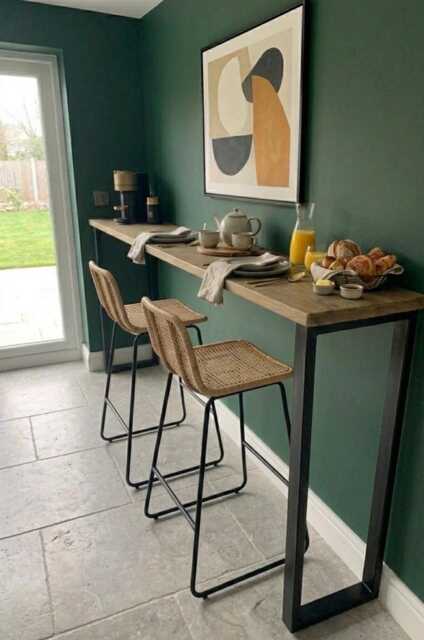 Rustic Breakfast Bar - Various Depths Black Steel Box Legs Kiln Dried Wood Home Drinks Dining Table - image 1