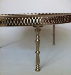 Medium Authentic Moroccan Elegant Handcrafted Alpaca Silver Serving Tray/Table With Screw-On Legs From Fez - thumbnail 3