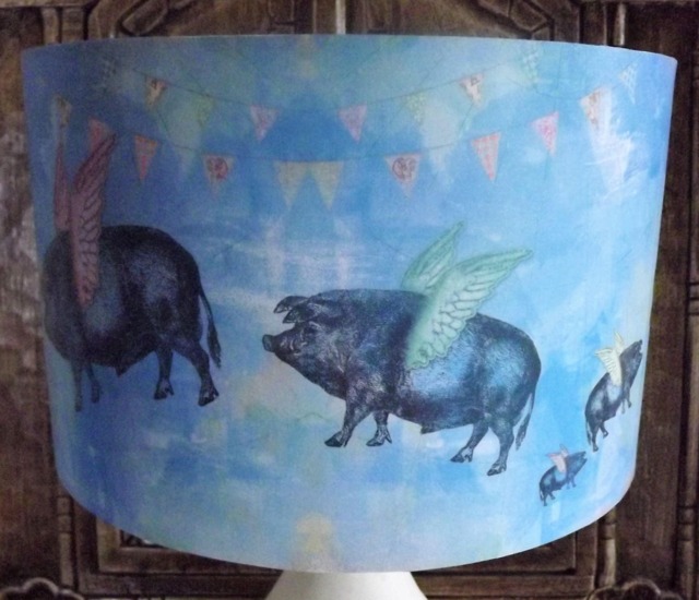 Flying Pigs Lampshade, Shabby Chic Light Shade, Bunting, Sky, Free Gift, Fatta Da Mamma - image 1