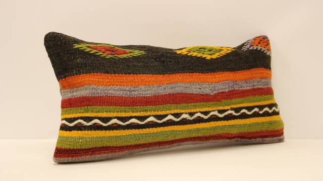 Home Decor Pillow, Bohemian Kilim Cushion, 10x20 Anatolian Coastal Tribal Nomadic Pillow Cover, 4Yef-307 - image 1