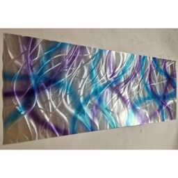 Abstract Metal Wall Art, Silver Teal Purple. Confusion - thumbnail 1
