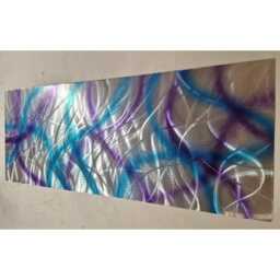 Abstract Metal Wall Art, Silver Teal Purple. Confusion - thumbnail 2