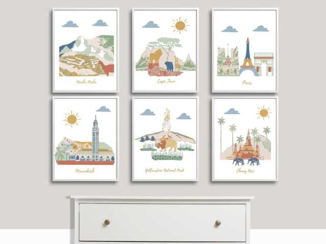 Travel Theme Nursery Wall Art Prints, Set Of 6 - image 1