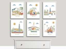 Travel Theme Nursery Wall Art Prints, Set Of 6 - thumbnail 1