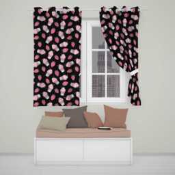 Cute Strawberry Cupcakes With Pink Frosting Black Background Seamless Pattern Readymade Eyelet Ring Top Thermal 100% Blackout Curtains - thumbnail 1