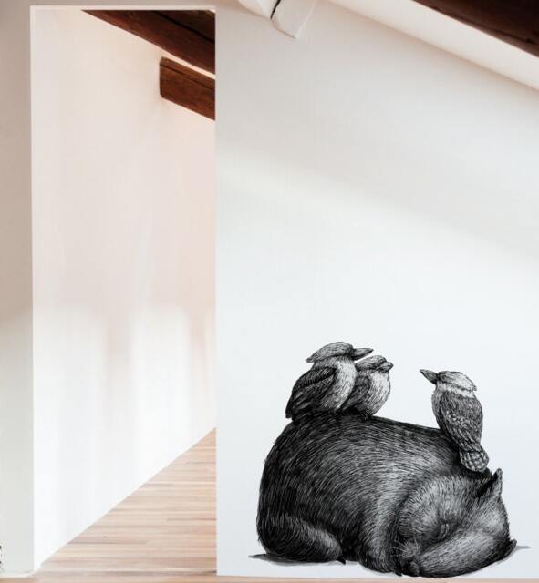 Wombat With 3 Kookas Wall Sticker Decal - Kids Stickers, Animals Childrens Decals, Art, Room, Girl, Boy