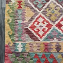 Handmade Afghan Kilim Rug, Geometric Tribal Design, Multicolour Artisan Persian Turkish Flatweave, Natural Wool, 152x100 cm - thumbnail 2