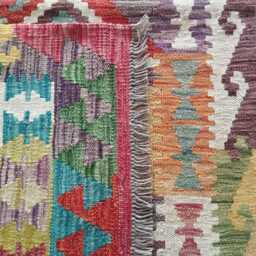 Handmade Afghan Kilim Rug, Geometric Tribal Design, Multicolour Artisan Persian Turkish Flatweave, Natural Wool, 152x100 cm - thumbnail 3