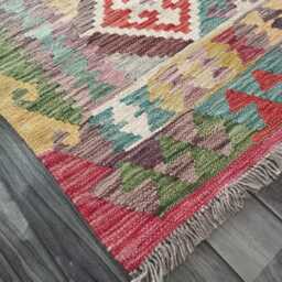 Handmade Afghan Kilim Rug, Geometric Tribal Design, Multicolour Artisan Persian Turkish Flatweave, Natural Wool, 152x100 cm - thumbnail 4