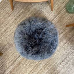 Navy(With Light Tip Genuine Sheepskin Poufee, Home Living, Sheepskin, Navy, Footstool, Navy Footstool - thumbnail 4