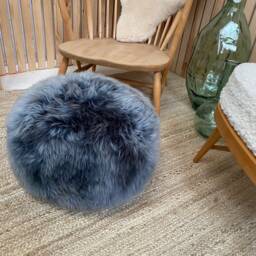 Navy(With Light Tip Genuine Sheepskin Poufee, Home Living, Sheepskin, Navy, Footstool, Navy Footstool - thumbnail 2