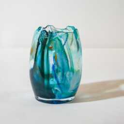 Large Handblown Upcycled Glass Candle Holder Tideglass Series - thumbnail 4