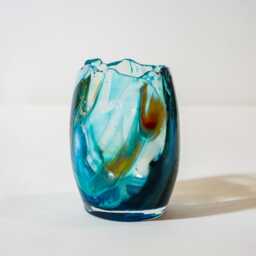 Large Handblown Upcycled Glass Candle Holder Tideglass Series - thumbnail 1