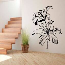 Gorgeous Open Lilies Vinyl Wall Art, Decal, Sticker, Transfer, Mural, Decor, Rent Friendly, Interior, Exterior, Full Removable, - 0422 - thumbnail 1