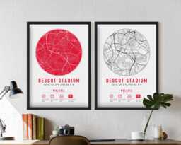 Walsall Fc Bescot Stadium Minimalist Map Prints & Frames - The Saddlers F.c. Memorabilia Gift Decor Dad Granddad Uncle Brother Football - thumbnail 1