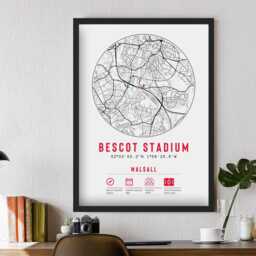Walsall Fc Bescot Stadium Minimalist Map Prints & Frames - The Saddlers F.c. Memorabilia Gift Decor Dad Granddad Uncle Brother Football - thumbnail 2