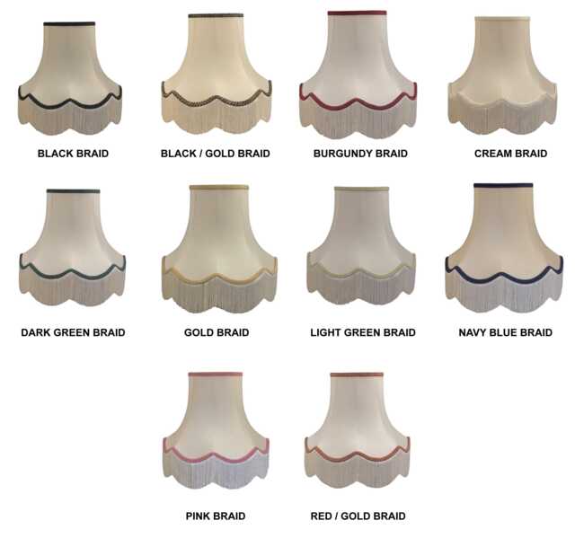 Cream Dupion Fabric Lampshades Scalloped Fringe, Multiple Braids, Handmade UK Lighting - image 1