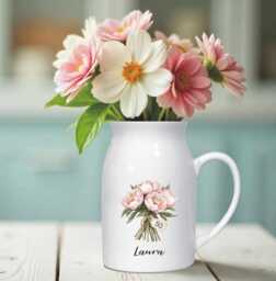 Personalised Birth Flower Jug Vase For A 50Th Milestone Birthday - Unique Custom Gift For A Sister, Friend, Mum Or Auntie - thumbnail 1
