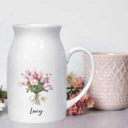 Personalised Birth Flower Jug Vase For A 50Th Milestone Birthday - Unique Custom Gift For A Sister, Friend, Mum Or Auntie - thumbnail 2