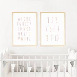 Neutral Alphabet Numbers Prints, Set Of 2, Nursery Baby Girl, Educational Abc, Girls Bedroom, Gift, Wall Art, A3 - thumbnail 2