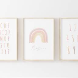 Neutral Alphabet Numbers Prints, Set Of 2, Nursery Baby Girl, Educational Abc, Girls Bedroom, Gift, Wall Art, A3 - thumbnail 3