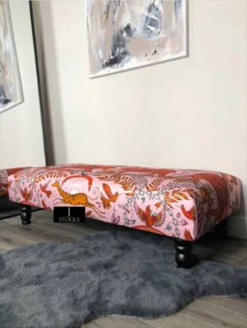 Printed Multicolour Fabric Bespoke Ottoman Footstool Coffee Table in Plush/Soft Velvet - image 1