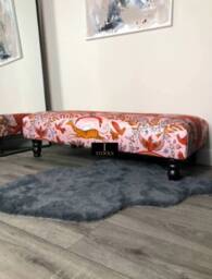 Printed Multicolour Fabric Bespoke Ottoman Footstool Coffee Table in Plush/Soft Velvet - thumbnail 3