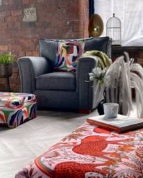 Printed Multicolour Fabric Bespoke Ottoman Footstool Coffee Table in Plush/Soft Velvet - thumbnail 2