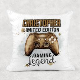 Personalised Gaming Legend Cushion - Gold Controller Gamer Name Boys Birthday Game Room Gift - thumbnail 3