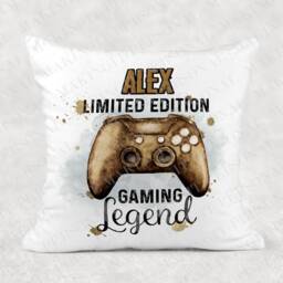 Personalised Gaming Legend Cushion - Gold Controller Gamer Name Boys Birthday Game Room Gift - thumbnail 2