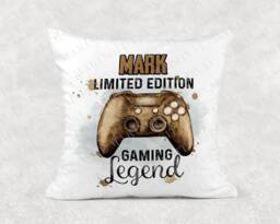Personalised Gaming Legend Cushion - Gold Controller Gamer Name Boys Birthday Game Room Gift - thumbnail 1
